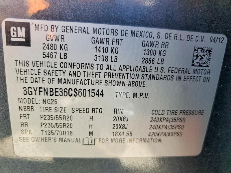 65135306 :رقم المزاد ، 3GYFNBE36CS601544 vin ، 2012 Cadillac Srx مزاد بيع