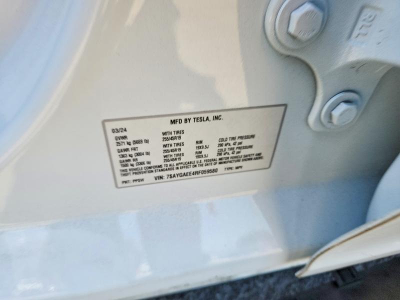 Aukcja sprzedaży 2024 Tesla Model Y, vin: 7SAYGAEE4RF059580, numer aukcji: 66256136