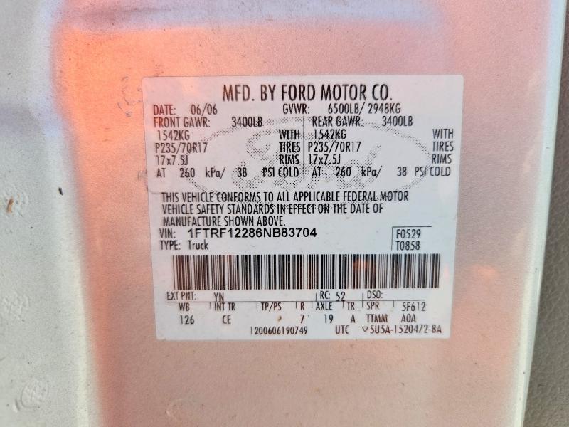 65335636 :رقم المزاد ، 1FTRF12286NB83704 vin ، 2006 Ford F150 مزاد بيع