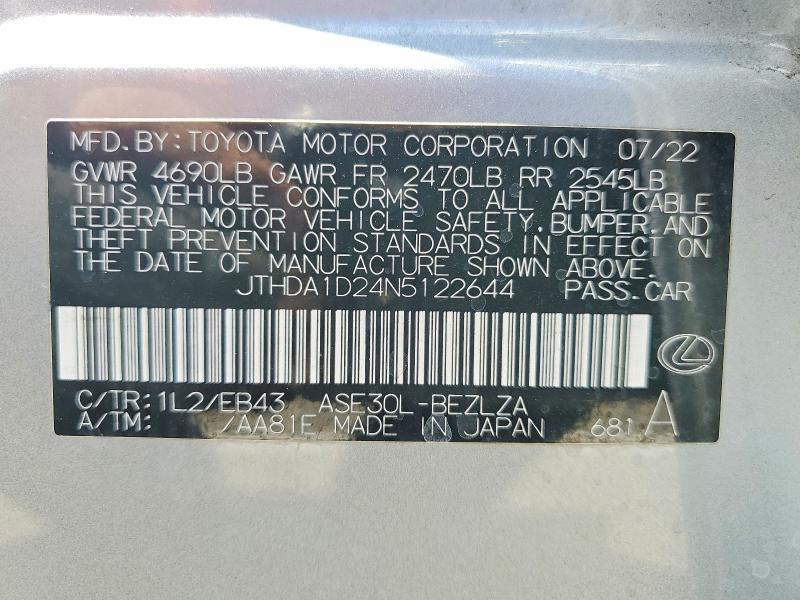 Продаж на аукціоні авто 2022 Lexus Is, vin: JTHDA1D24N5122644, номер лоту: 67271986