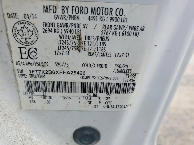 Aukcja sprzedaży 2015 Ford F250, vin: 1FT7X2B6XFEA25426, numer aukcji: 62806756