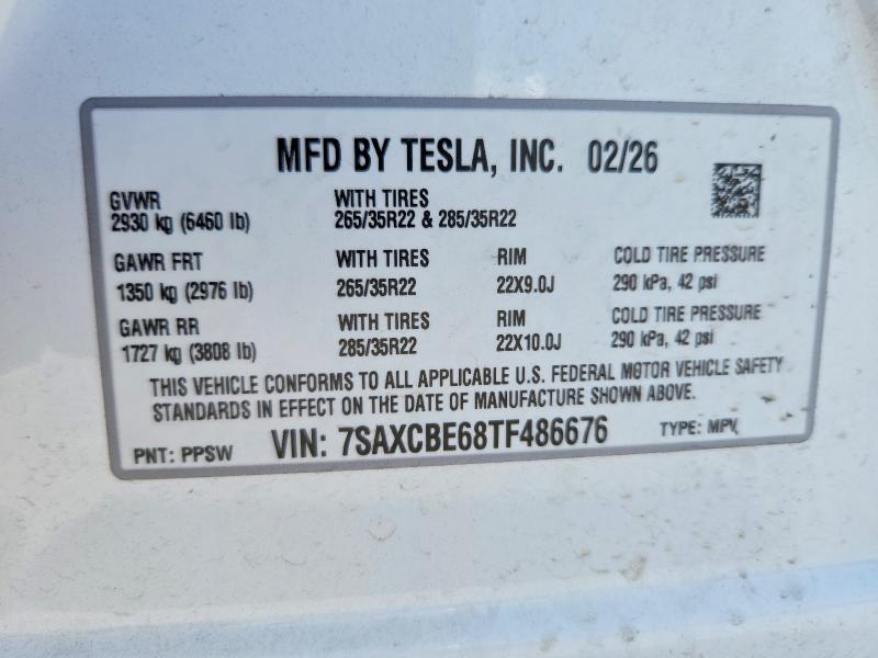 64690606 :رقم المزاد ، 7SAXCBE68TF486676 vin ، 2026 Tesla Model X مزاد بيع