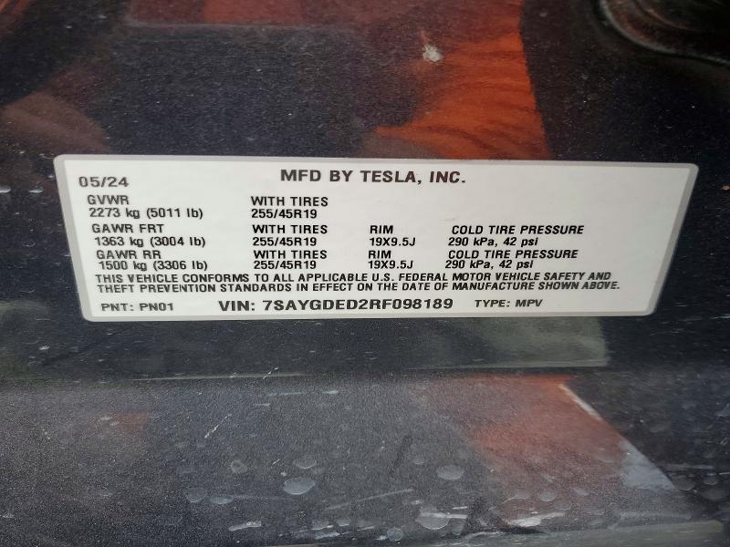 Aukcja sprzedaży 2024 Tesla Model Y, vin: 7SAYGDED2RF098189, numer aukcji: 65991446