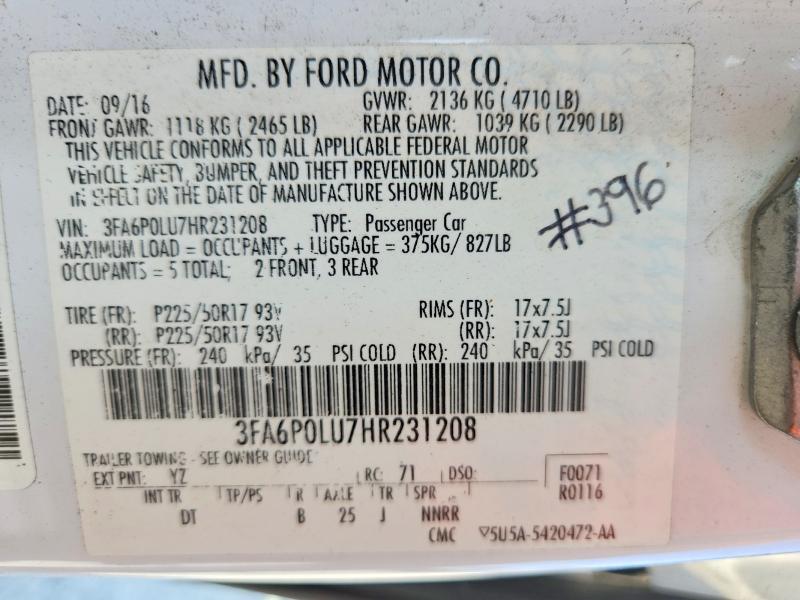 Aukcja sprzedaży 2017 Ford Fusion, vin: 3FA6P0LU7HR231208, numer aukcji: 65041076