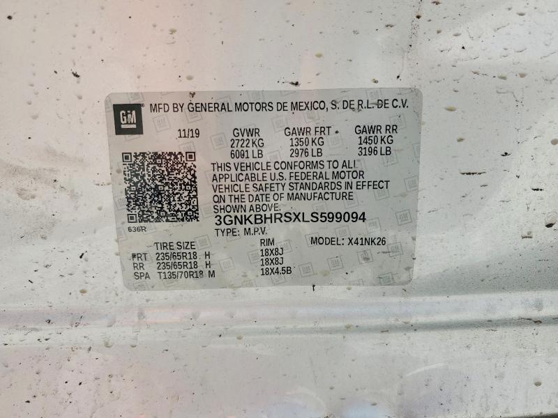 63485336 :رقم المزاد ، 3GNKBHRSXLS599094 vin ، 2020 Chevrolet Blazer مزاد بيع
