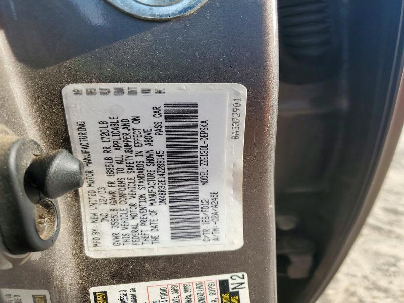 2004 Toyota Corolla მანქანა იყიდება აუქციონზე, vin: 1NXBR32E14Z288145, აუქციონის ნომერი: 65215396