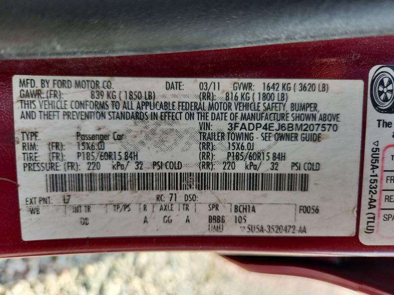 2011 Ford Fiesta მანქანა იყიდება აუქციონზე, vin: 3FADP4EJ6BM207570, აუქციონის ნომერი: 64480956