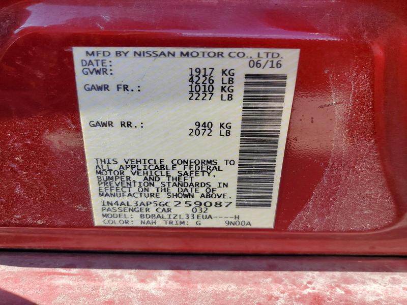 64236176 :رقم المزاد ، 1N4AL3AP5GC259087 vin ، 2016 Nissan Altima مزاد بيع