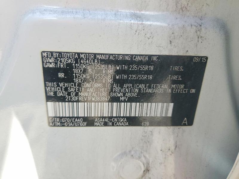 Продажа на аукционе авто 2015 Toyota Rav4, vin: 2T3DFREV1FW383847, номер лота: 66434866