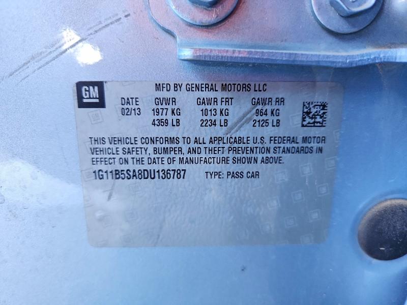 2013 Chevrolet Malibu მანქანა იყიდება აუქციონზე, vin: 1G11B5SA8DU136787, აუქციონის ნომერი: 66828386