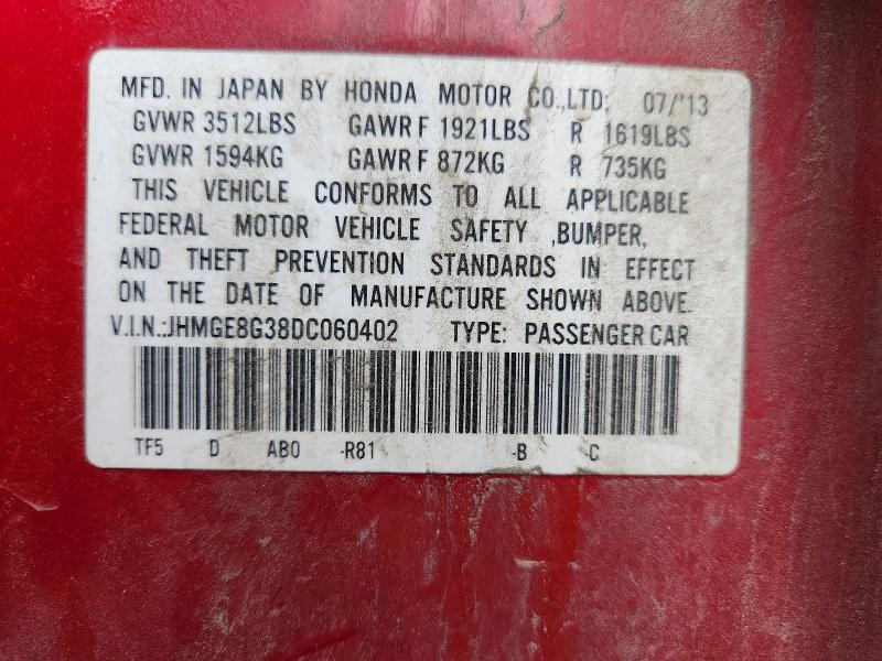 66217376 :رقم المزاد ، JHMGE8G38DC060402 vin ، 2013 Honda Fit مزاد بيع