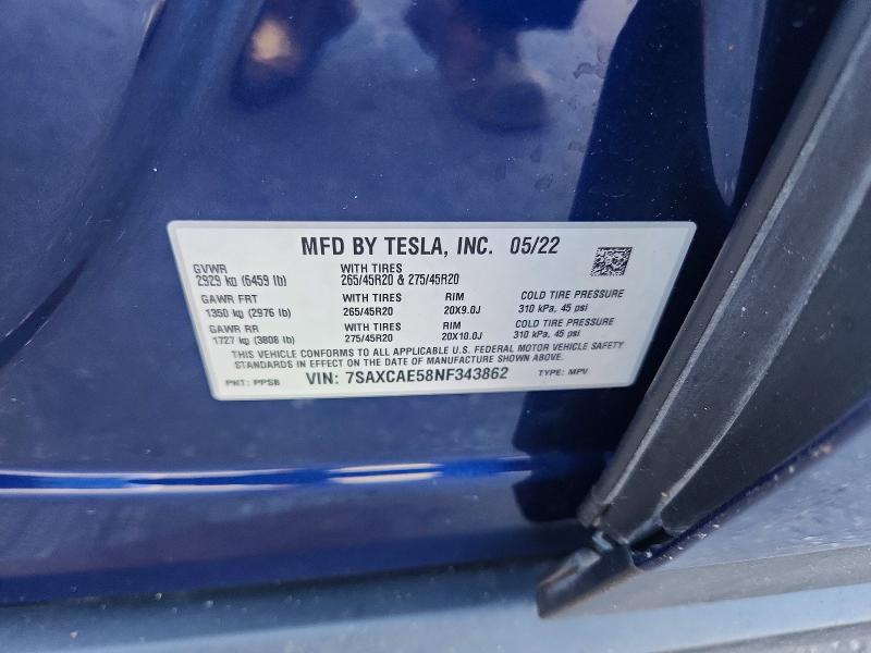 Продажа на аукционе авто 2022 Tesla Model X, vin: 7SAXCAE58NF343862, номер лота: 64312936