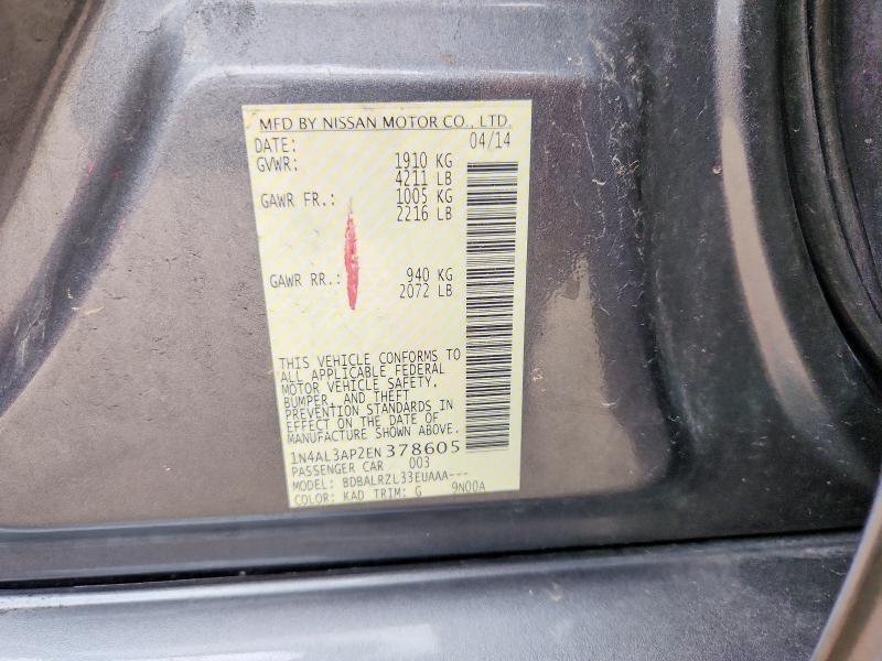 2014 Nissan Altima მანქანა იყიდება აუქციონზე, vin: 1N4AL3AP2EN378605, აუქციონის ნომერი: 64402416