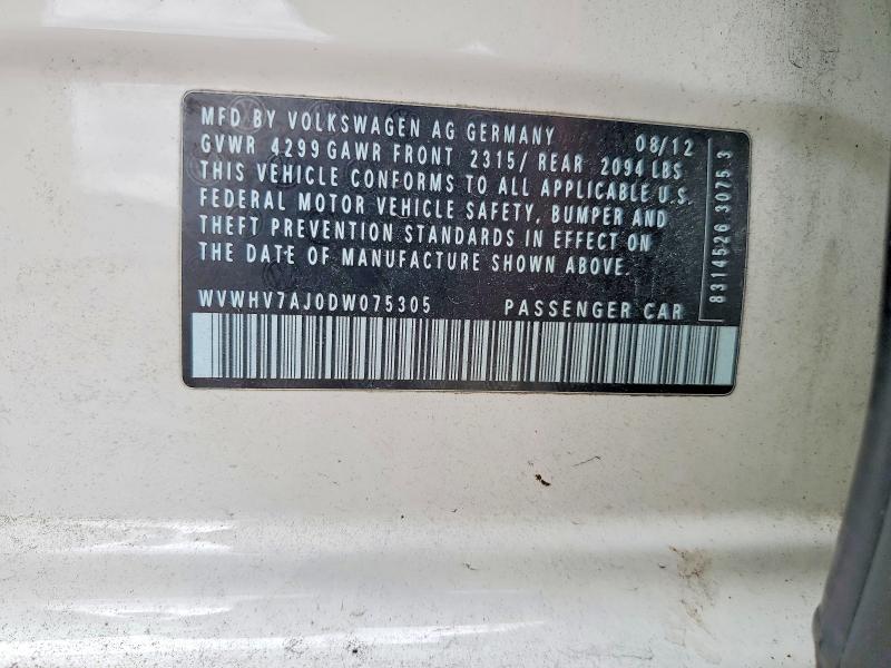 Продажа на аукционе авто 2013 Volkswagen Gti, vin: WVWHV7AJ0DW075305, номер лота: 66510886