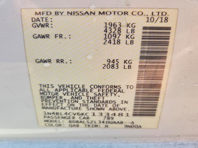 Продажа на аукционе авто 2019 Nissan Altima, vin: 1N4BL4CV6KC133481, номер лота: 66039356