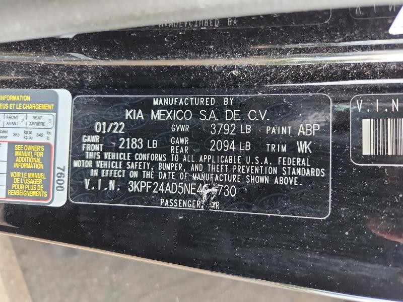 2022 Kia Forte მანქანა იყიდება აუქციონზე, vin: 3KPF24AD5NE451730, აუქციონის ნომერი: 65175916