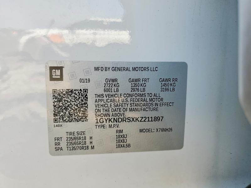 64026166 :رقم المزاد ، 1GYKNDRSXKZ211897 vin ، 2019 Cadillac Xt5 مزاد بيع