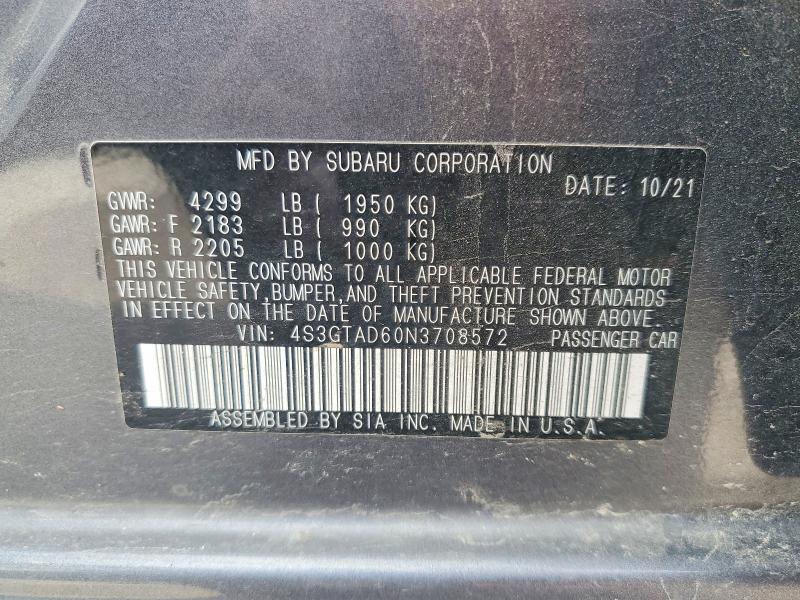 2022 Subaru Impreza მანქანა იყიდება აუქციონზე, vin: 4S3GTAD60N3708572, აუქციონის ნომერი: 65748066
