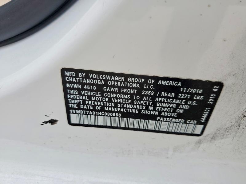63420906 :رقم المزاد ، 1VWBT7A31HC030956 vin ، 2017 Volkswagen Passat مزاد بيع