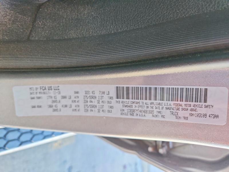 65012326 :رقم المزاد ، 1C6SRFMT4KN681685 vin ، 2019 Ram 1500 مزاد بيع