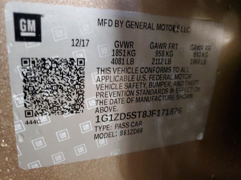 Auction sale of the 2018 Chevrolet Malibu, vin: 1G1ZD5ST8JF171876, lot number: 62898206