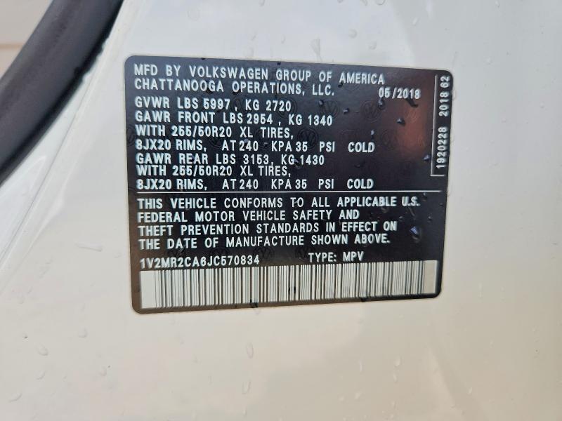 2018 Volkswagen Atlas მანქანა იყიდება აუქციონზე, vin: 1V2MR2CA6JC570834, აუქციონის ნომერი: 63494256