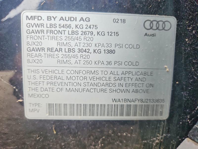 67036976 :رقم المزاد ، WA1BNAFY8J2133635 vin ، 2018 Audi Q5 مزاد بيع