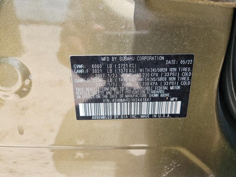 64571636 :رقم المزاد ، 4S4WMARD1N3441647 vin ، 2022 Subaru Ascent مزاد بيع