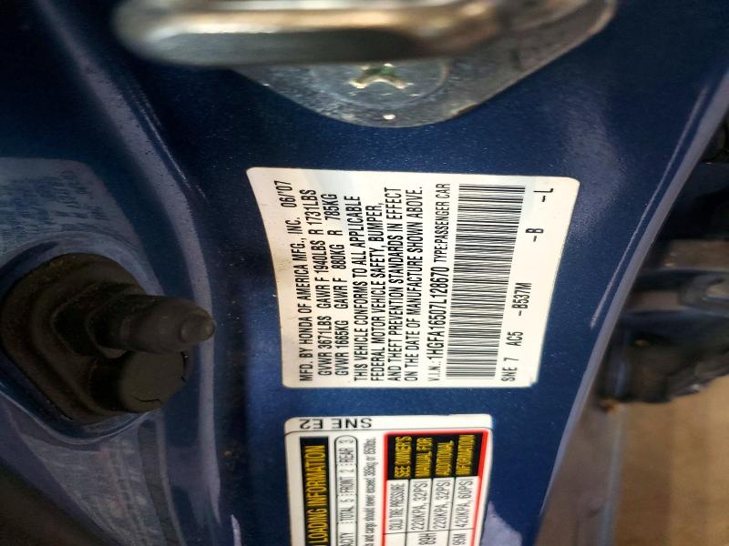 Продаж на аукціоні авто 2007 Honda Civic, vin: 1HGFA16507L128670, номер лоту: 63887076