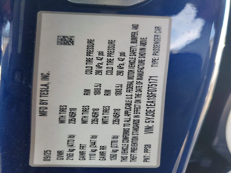Продажа на аукционе авто 2025 Tesla Model 3, vin: 5YJ3E1EA1SF075171, номер лота: 64950756