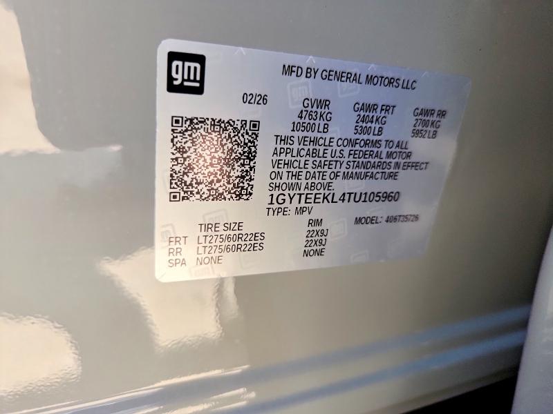 Продаж на аукціоні авто 2026 Cadillac Escalade Iq, vin: 1GYTEEKL4TU105960, номер лоту: 66229116