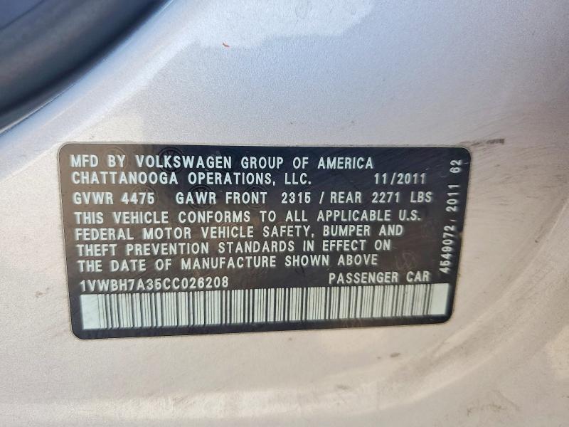 Продаж на аукціоні авто 2012 Volkswagen Passat, vin: 1VWBH7A35CC026208, номер лоту: 65060196