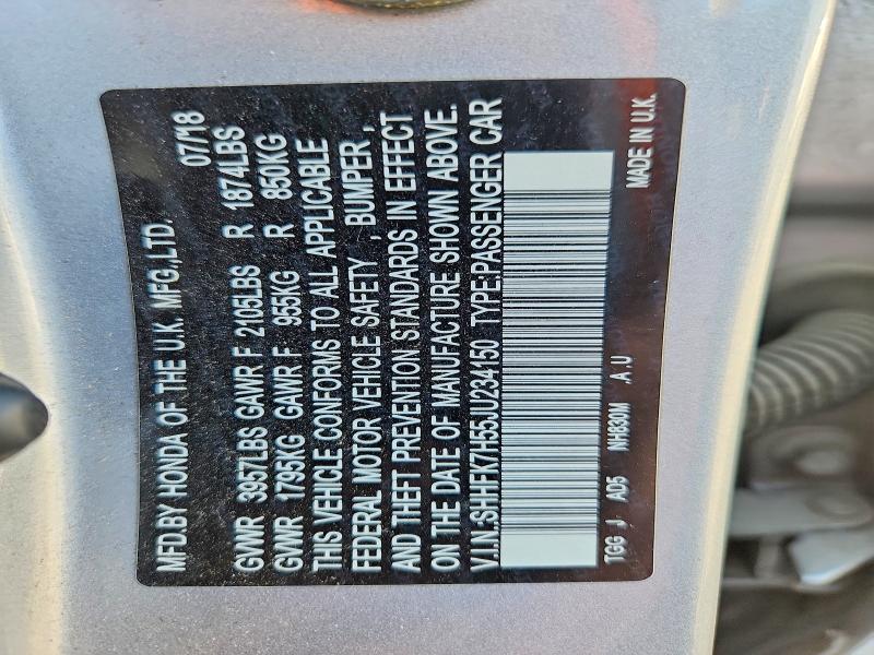 66970476 :رقم المزاد ، SHHFK7H55JU234150 vin ، 2018 Honda Civic مزاد بيع