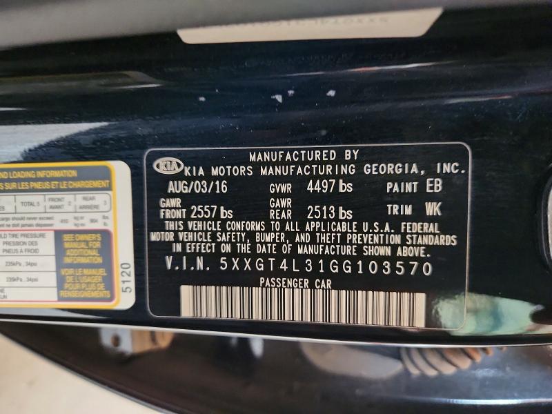 Продаж на аукціоні авто 2016 Kia Optima, vin: 5XXGT4L31GG103570, номер лоту: 64415016