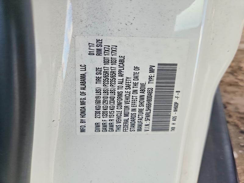 Продаж на аукціоні авто 2017 Honda Odyssey, vin: 5FNRL5H66HB004653, номер лоту: 63752466