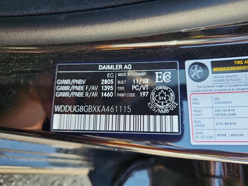 Продажа на аукционе авто 2019 Mercedes-benz S, vin: WDDUG8GBXKA461115, номер лота: 62867596