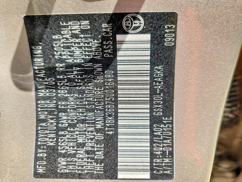 2005 Toyota Avalon მანქანა იყიდება აუქციონზე, vin: 4T1BK36B75U016480, აუქციონის ნომერი: 64993996
