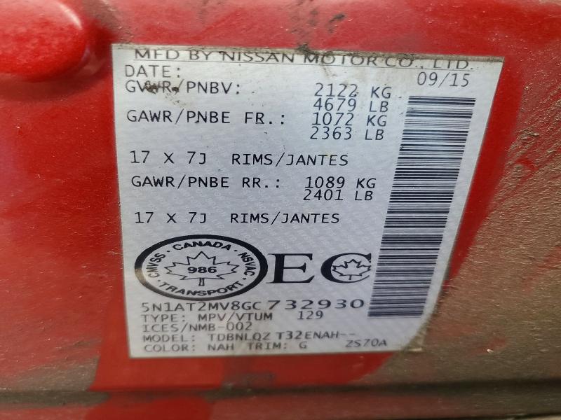 65861176 :رقم المزاد ، 5N1AT2MV8GC732930 vin ، 2016 Nissan Rogue مزاد بيع