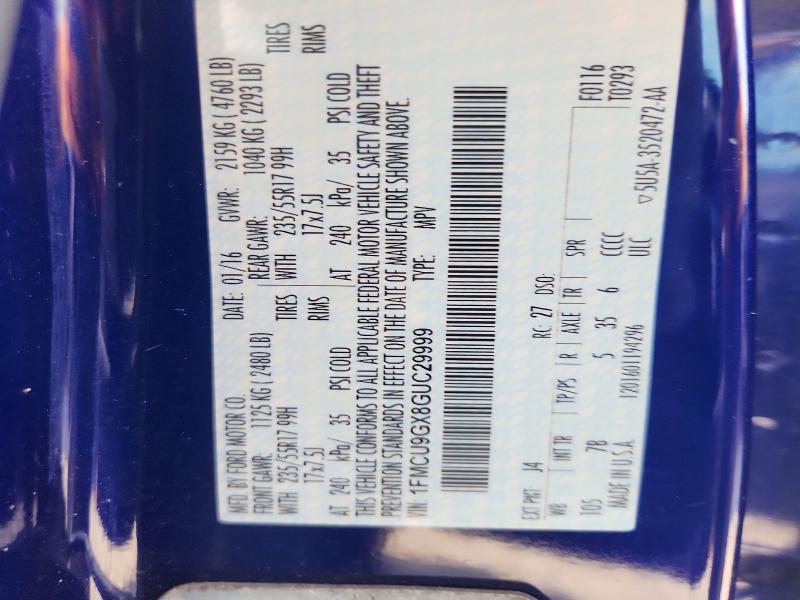 2016 Ford Escape მანქანა იყიდება აუქციონზე, vin: 1FMCU9GX8GUC29999, აუქციონის ნომერი: 63651326