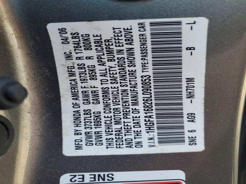 64876616 :رقم المزاد ، 1HGFA16826L090853 vin ، 2006 Honda Civic مزاد بيع