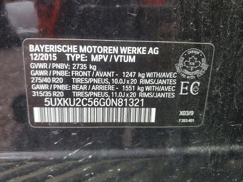 Продажа на аукционе авто 2016 Bmw X6, vin: 5UXKU2C56G0N81321, номер лота: 64907656