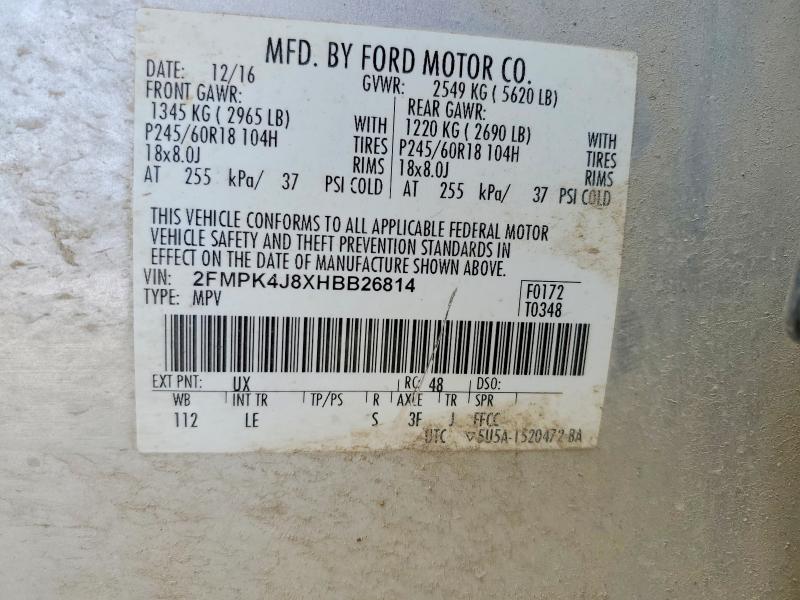 Продаж на аукціоні авто 2017 Ford Edge, vin: 2FMPK4J8XHBB26814, номер лоту: 65637276