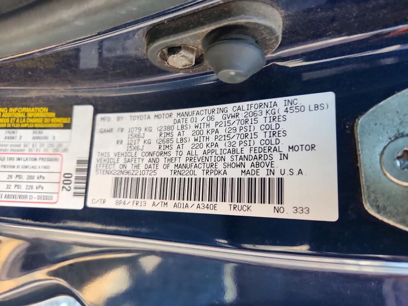 2006 Toyota Tacoma მანქანა იყიდება აუქციონზე, vin: 5TENX22N96Z210725, აუქციონის ნომერი: 64391366