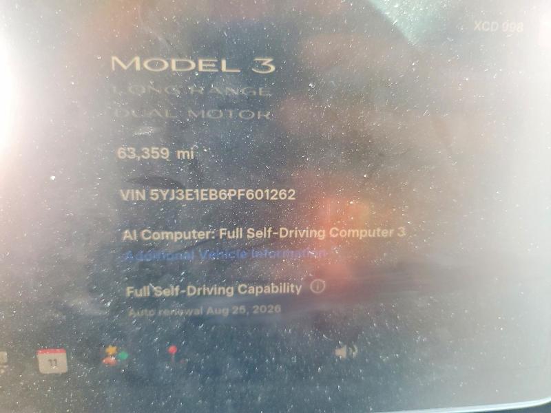 2023 Tesla Model 3 მანქანა იყიდება აუქციონზე, vin: 5YJ3E1EB6PF601262, აუქციონის ნომერი: 64072456