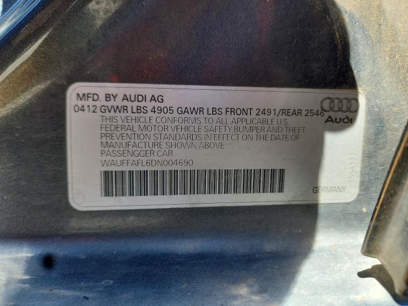 59588516 :رقم المزاد ، WAUFFAFL6DN004690 vin ، 2013 Audi A4 مزاد بيع