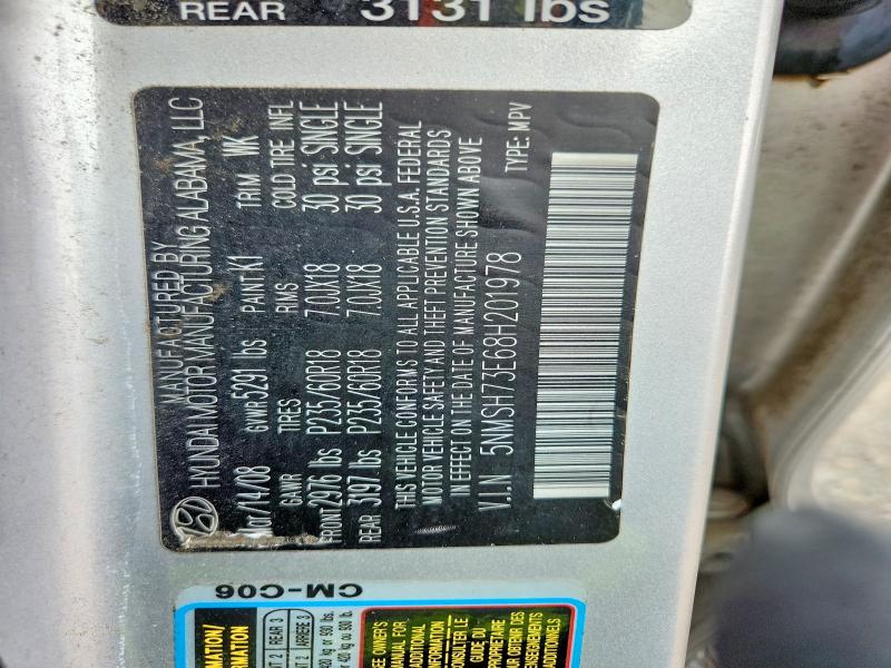 63771036 :رقم المزاد ، 5NMSH73E68H201978 vin ، 2008 Hyundai Santa Fe مزاد بيع