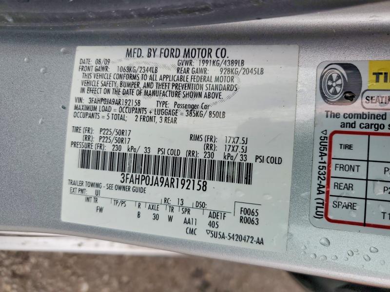2010 Ford Fusion მანქანა იყიდება აუქციონზე, vin: 3FAHP0JA9AR192158, აუქციონის ნომერი: 63532066