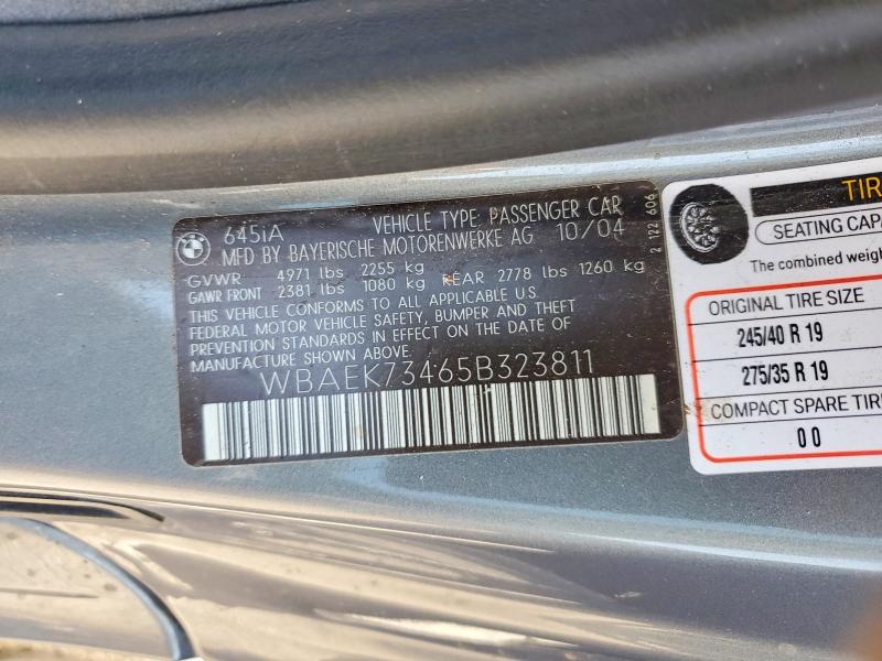 Aukcja sprzedaży 2005 Bmw 645, vin: WBAEK73465B323811, numer aukcji: 64064636