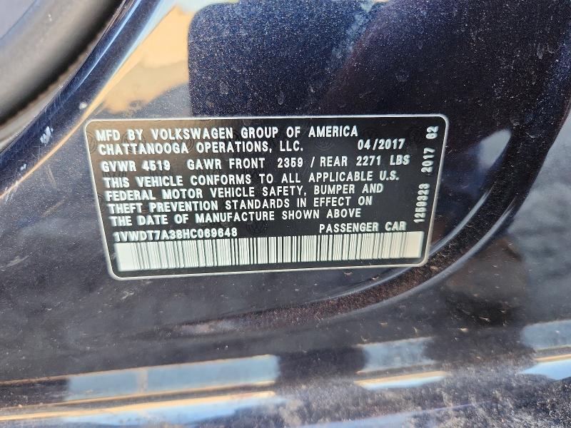 Aukcja sprzedaży 2017 Volkswagen Passat, vin: 1VWDT7A38HC069648, numer aukcji: 63969536