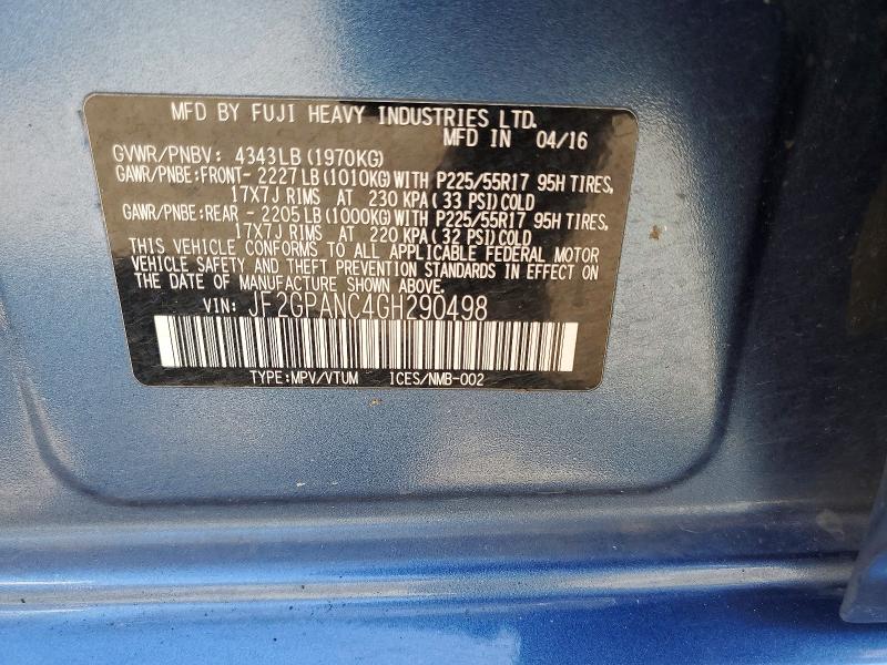 2016 Subaru Crosstrek მანქანა იყიდება აუქციონზე, vin: JF2GPANC4GH290498, აუქციონის ნომერი: 63609716